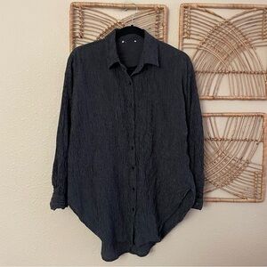 Eileen Fisher Tunic Long Sleeve‎ Shirt Top Black Striped  Lyocell  *see msrmts